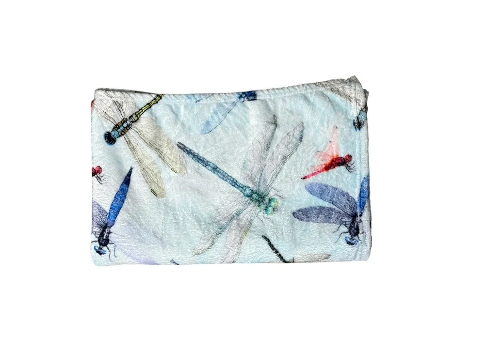 Dragonfly Print Fleece Blanket Throw Accent Quilt Cover Colorful Soft Cozy